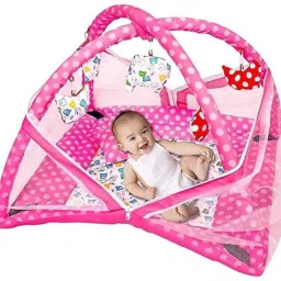 Polyester Kids Washable Baby Bedding Set with Play Gym with Mosquito Net and Hanging Toys for Baby Boy's & Baby Girl's Mosquito Net-24