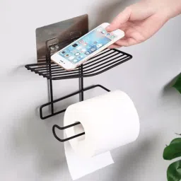 TOILET TISSUE PAPER HOLDER WITH MOBILE PHONE STORAGE SHELF Steel Toilet Paper Holder-image-13