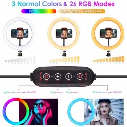 Webilla 10" Selfie RGB LED Ring Light Dimmable with 21 Colours and Shutter for Live Stream for YouTube, Makeup, Photography, Video Shooting, Light for Reels, Vigo, Studio Lighting, taka Tak Videos (Without Tripod) Ring Flash image 2