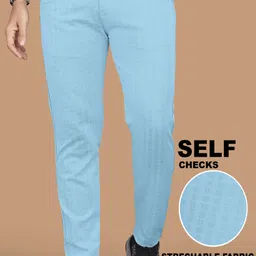 indiclub Men Regular Fit Light Blue Cotton Blend Trousers-picture-20