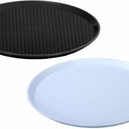 Circular Plastic Serving Tray | Combo of 2 black and white Tray-image-63