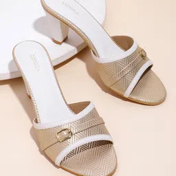 CORSICA Women Chevron Basketweave Textured Block Heels with Buckle Detail-4