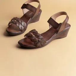 Ozuri Open Toe Wedge Leather Heels-57