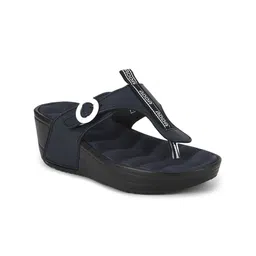 Adda Navy Blue Wedge Heels with Buckles-39