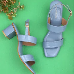 ICONICS Blue Textured Block Sandals with Buckles-95