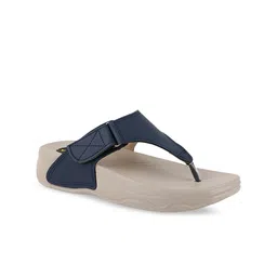 WELCOME Women Navy Blue Textured T-Strap Flats-38