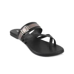 WALKWAY by Metro Women Black Embellished One Toe Flats with Buckles-5