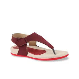 WELCOME Women Red Striped T-Strap Flats-image-58