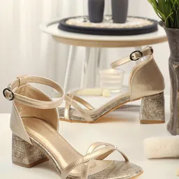 ICONICS Textured Party Block Heels With Ankle Loop-2