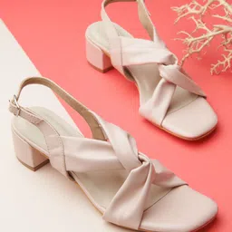 Tokyo Talkies Cream-Coloured PU Block Pumps with Buckles-image-7