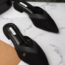 ELLE Colourblocked Pointed Toe Mules Block Heels-26