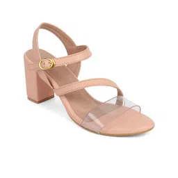 ICONICS Peach-Coloured Block Pumps with Buckles-9