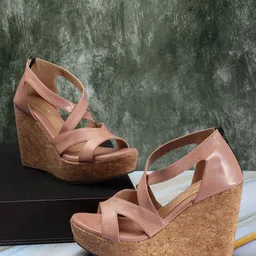 ICONICS Strappy Open Toe Wedges With Zip Closure-20
