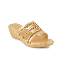 Anouk Gold-Toned Embellished Open Toe Wedge Heels image 4