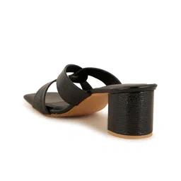 Mast & Harbour Black Textured Open Toe Block Heels image 5
