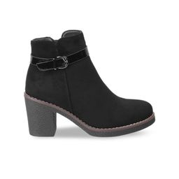 Mochi Black Solid Block Heeled Boots with Buckles image 2