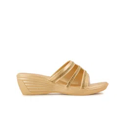 Anouk Gold-Toned Embellished Open Toe Wedge Heels image 5