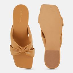 Mast & Harbour Beige Textured Open Toe Block Heels image 2
