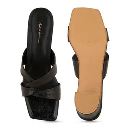 Mast & Harbour Black Textured Open Toe Block Heels image 2