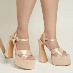 Flat n Heels Cross Strap Party Platform Heels With Buckles image 4