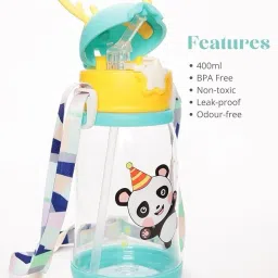Cartoon Printed Deer Horn Sipper Water Bottle with Strap, Straw, Leakproof-15