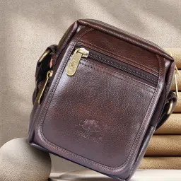 Brown Men & Women Sling Bag - Medium Faux Leather Unisex Crossbody Sling Bag-17