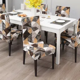 Polycotton Geometric Chair Cover (multi color Pack of 6) MULTICOLOR Dining Table Chair Cover Pack of 6 Sofa Fabric-13