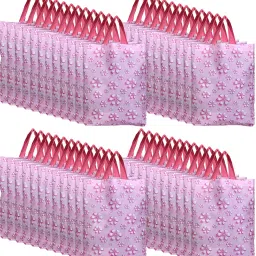 Gift Bag Flower Pattern Stylish Handbag With Handle|Large|Pack of 50|Pink Pack of 50 Grocery Bags-16