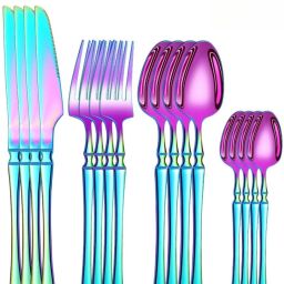 Rainbow Stainless Steel Spoon Set for Stylish & Playful Dining-Set of 4 (16Pcs) Stainless Steel Cutlery Set-image-49
