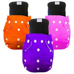 Babymoon Kids Pack Of 3 Washable Adjustable Reusable Cloth Bamboo Diapers With 3 Inserts-0