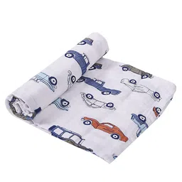 Moms Home Infant Kids White & Blue Organic Cotton Muslin Swaddle-image-58