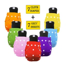 Babymoon Set Of 7 Washable Adjustable Reusable Cloth Diaper With Insert image 2