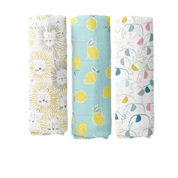haus & kinder Jungle Collection Set Of 3 Printed Pure Cotton Soft Muslin Swaddle Wrap-image-79