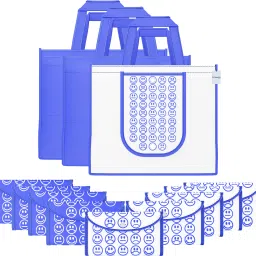 Pack of 12 Smile Foldable Unisex Shopping Bags | Dark Blue & White Blue Grocery Bag-image-69