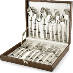 Madrid 18 Pc Hammered Finish (6 Dinner Spoons, 6 Dinner Forks & 6 Teaspoons) Stainless Steel Cutlery Set-43