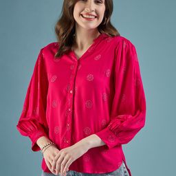 dressberry Women Regular Fit Self Design Mandarin Collar Casual Shirt-picture-18