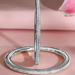 Rubans Set of 2, Rhodium-Plated Sparkling Cubic Zirconia Studded Premium Bangles-6