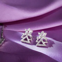 Manikya Rhodium-Plated American Diamond CZ Contemporary Studs-46