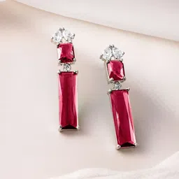 Rubans Rhodium-Plated Ruby Red and White Cubic Zirconia Studded Statement Necklace Set image 4