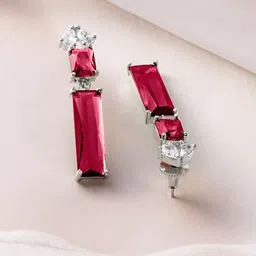 Rubans Rhodium-Plated Ruby Red and White Cubic Zirconia Studded Statement Necklace Set image 3