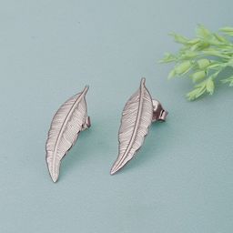 VANBELLE Rhodium-Plated 925 Sterling Silver Leaf Shaped Studs-2