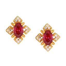 BHIMA Jewels 22K Hallmark 916 Purity Yellow Gold Pink Stone Stud-image-2