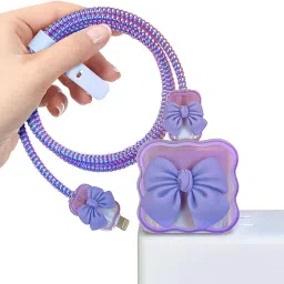 AIFEI Compatible for iPhone Charger COVER PURPLE BOW for 18-20W Full ProtectionCASE Cable Protector-image-91