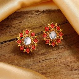Estele Gold-Plated Floral Studs Earrings-24