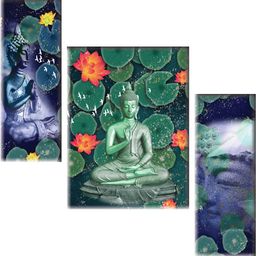 saf Green Buddha Lotus Wall Art | Peaceful Meditation Scene with Lily Pads & Flowers Digital Reprint 12 inch x 20 inch Painting-picture-7