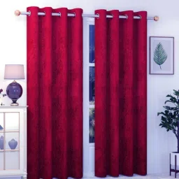 exporthub Maroon Floral Velvet 8 Ft Blackout Eyelet Door Curtains (Set of 2)-picture-39