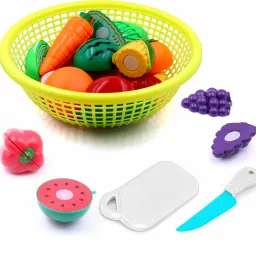 Fruits & Vegetables Set One Basket with Chopper Board & Knife for Kids (Yellow)-image-2