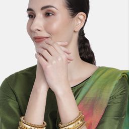 Peora Set of 10 Beige Handcrafted Silk Thread Kundan Studded Floral Chuda Bangles image 1