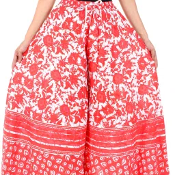 Women Regular Fit Red, White Cotton Blend Trousers-image-4
