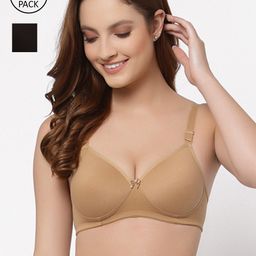Floret Nude-Coloured & Black Bra Lightly Padded-picture-17